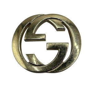 Gucci GG Belt Buckle Only Shiny Gold Tone Chunky Metal Open Work Designer  READ